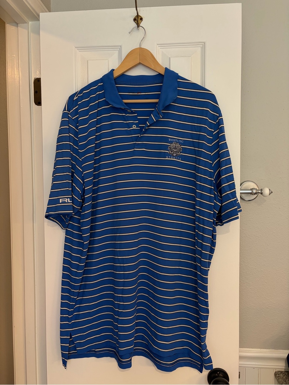 Ralph Lauren Sport RLX Men’s Polo Blue White Striped Whistling Straits XL